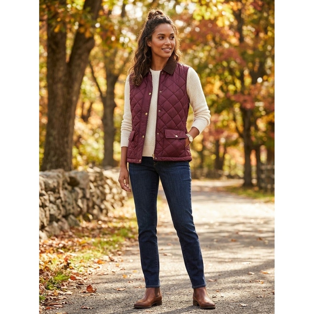 Ralph Lauren Quilted Vest Women M Dark Garnet NEW Corduroy Collar Equestrian